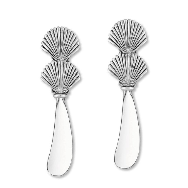 UPware Seashell Cheese Spreader Set, Zinc Alloy Butter Spreaders with Decorative Handles for Cheese, Cream, and Dips, Silver, 4.5 Inch, Set of 2