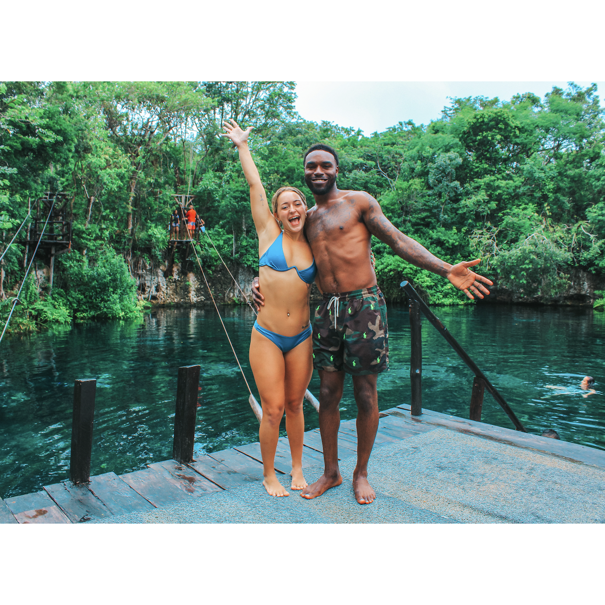 Right after swimming in Cenotes and zip line lake jumping in Cancun, Mexico!