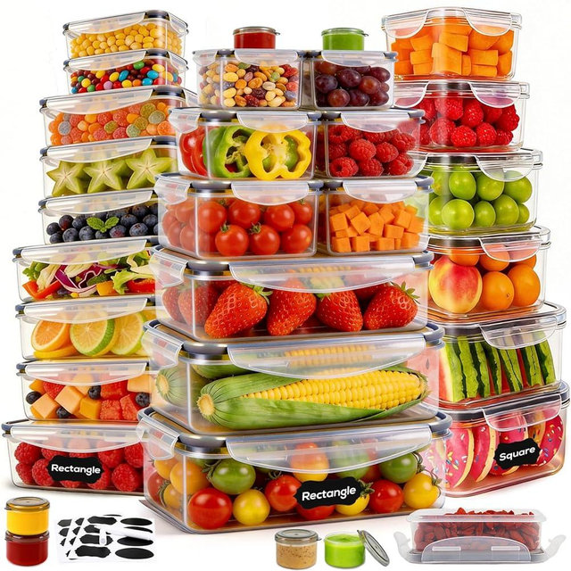 62PCS Thicker Food Storage Containers with Lids Airtight Leakproof, BPA Free Plastic Kitchen Food Storage Containers, Stackable Reusable Meal Prep Food Containers with Lids, Freezer Microwave Safe