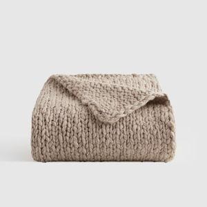 Chunky Hand Knit Wool Throw - Neutral