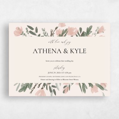 Beige Floral Wedding Invitation - Oaklyn Landscape
