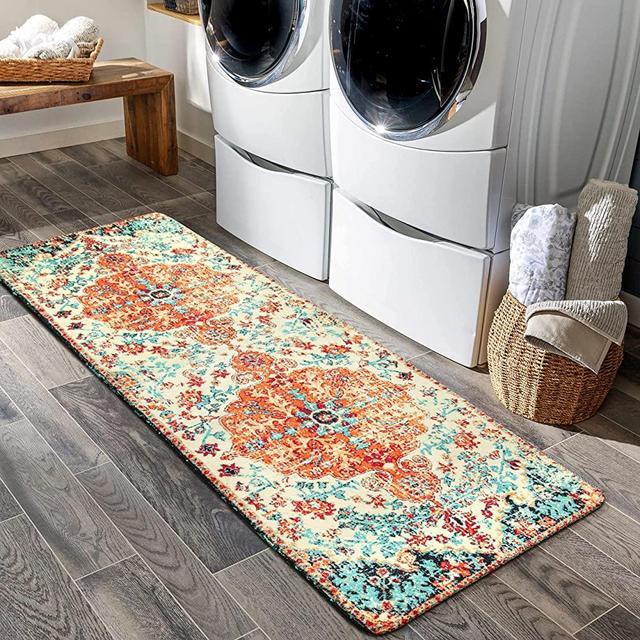 Lahome Bohemian Floral Medallion Runner Rug - 2x5 Laundry Room Rug Bathroom Runner Oriental Kitchen Mat, Soft Washable Non-Slip Low-Pile Indoor Carpet Runner for Bedside Living Room Decor
