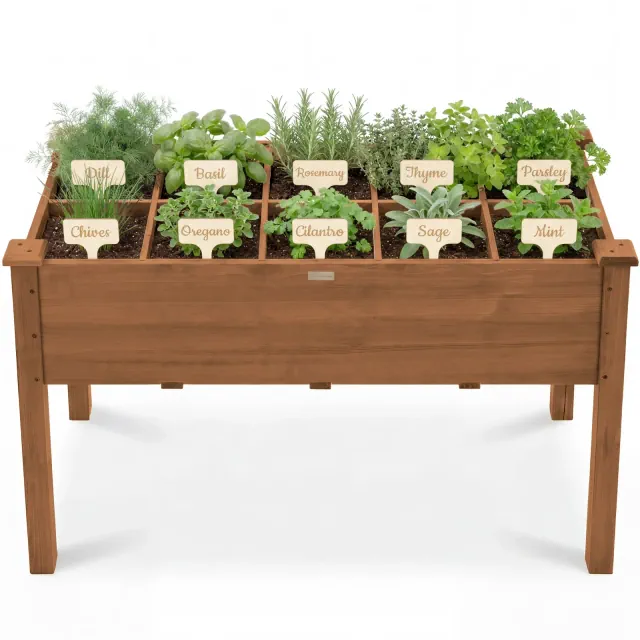 Best Choice Products Raised Garden Bed Planter Box - Elevated Wooden Herb Vegetable Planter, 10 Grid Sections - Acorn
