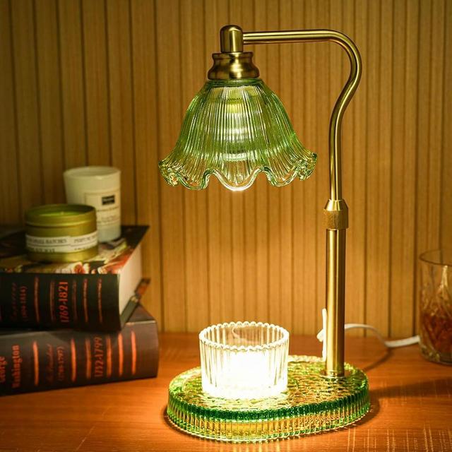 WYghyronic Candle Warmer Lamp with Adjustable Height - Flameless 4-Level Dimmable Wax Warmer, Timer Function & Stylish Design in Multiple Colors（Greener）