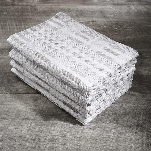 Delilah Home Sea Pines Kitchen Towels – Super Soft and Comfy Kitchen Cloth Napkins Made from Organic Cotton Material for Drying, Wiping, or Cleaning – White-Beige (Pack of 4)