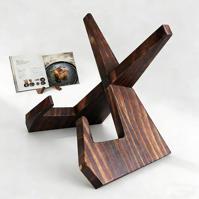 Aloimiki Recipe Book Holder, Cookbook Stand with Tablet Holder. Rustic Brown Vintage Wooden Shelf for Cooking Kitchen, Baking, Pad, Recipe Books. Space Saving Home Decor Organizer Gift.