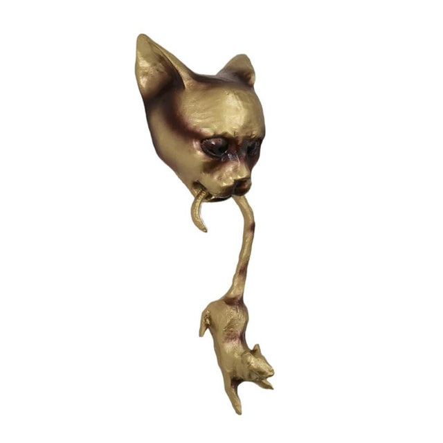 Mqnnfc Cat and Mouse Door Knocker, Resin Animals Wall Statue, Distinct Art Sculpture for Home Yard Garden Corridor Decoration