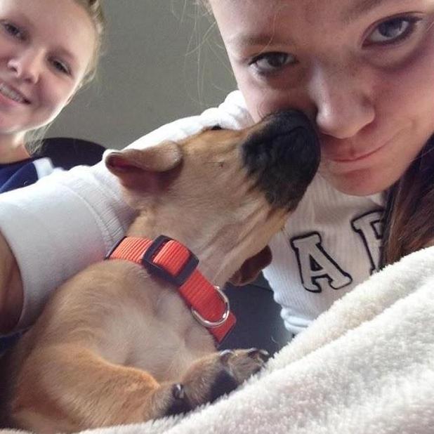 Abbi (Left) and Julia (Right) with Cooper the first day we got him.