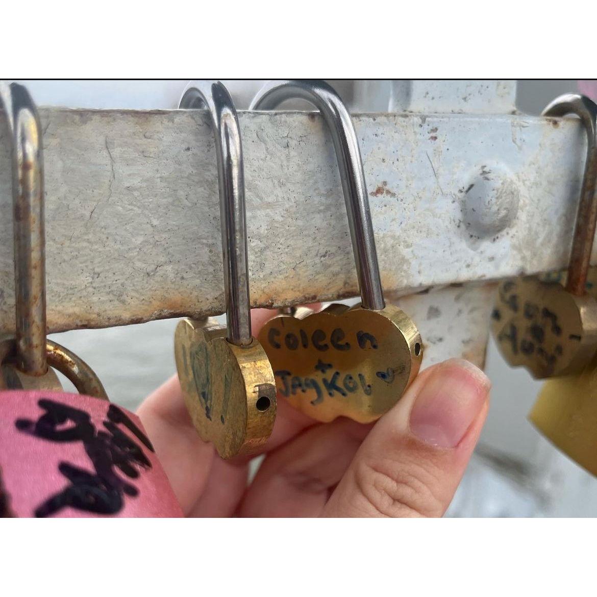 Coleen and Jaykob's lock on Ponts De Arts, in Paris, France, March 2023