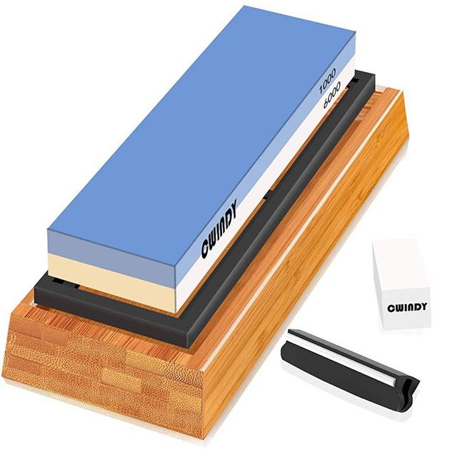 CWINDY 1000/6000 Grit Sharpening Stone Whetstones Knife Sharpening Stones Waterstones Wetstones Wet Stones Knife Sharpener Stones Angle Guide, Bamboo Base and Fix Stone Included