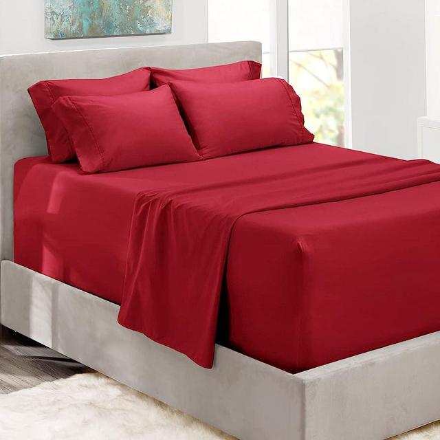 Hearth & Harbor Extra Deep Pocket Sheets - Fits Mattress 18-24 Inches Deep - Extra Deep Pocket King Size Sheets Sets - 6 Piece King Size Sheets - King Sheets Deep Pocket - Burgundy Sheets