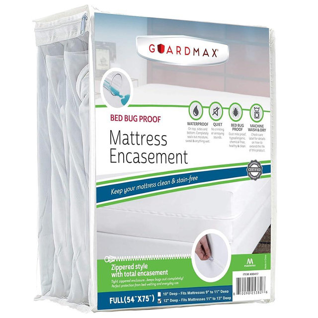 Guardmax Jersey Knitted Full Zippered Mattress Encasement - Waterproof & Bed Bug Proof Mattress Protector - Comfortable, Soft, and Noiseless Zippered Bedding - Dust Mite Proof (54 x 75 x 12)