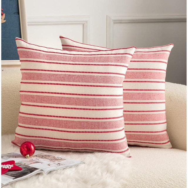Cethom Christmas Pillow Covers, Boho Textured Red Pillow Case, Pillow Covers 20 x 20 Inch Set of 2 Christmas Decorative, Chair Sofa Bedroom Living Room Home Holiday Decor Cushion Case