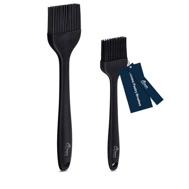 HOTEC 600℉ Heat Resistasnt Basting Brushes, BPA Free Silicone Pastry Brush, Spread Oil Butter Sauce Marinades for BBQ Grill Barbecue Baking Kitchen Cooking Dishwasher Safe (Black 2)