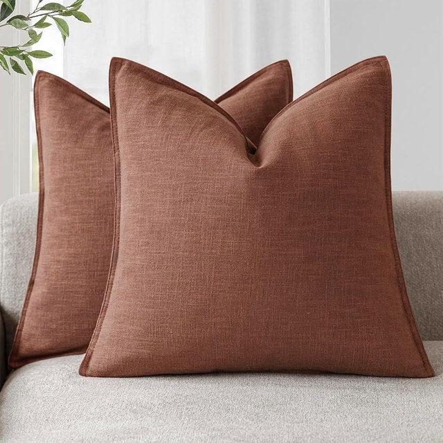 Foindtower Pack of 2, Decorative Linen Soild Throw Pillow Covers Soft Accent Euro Cushion Case Boho Farmhouse Pillowcase for Chair Couch Sofa Bedroom Living Room Home Decor 18 x 18 Inch Rust Red