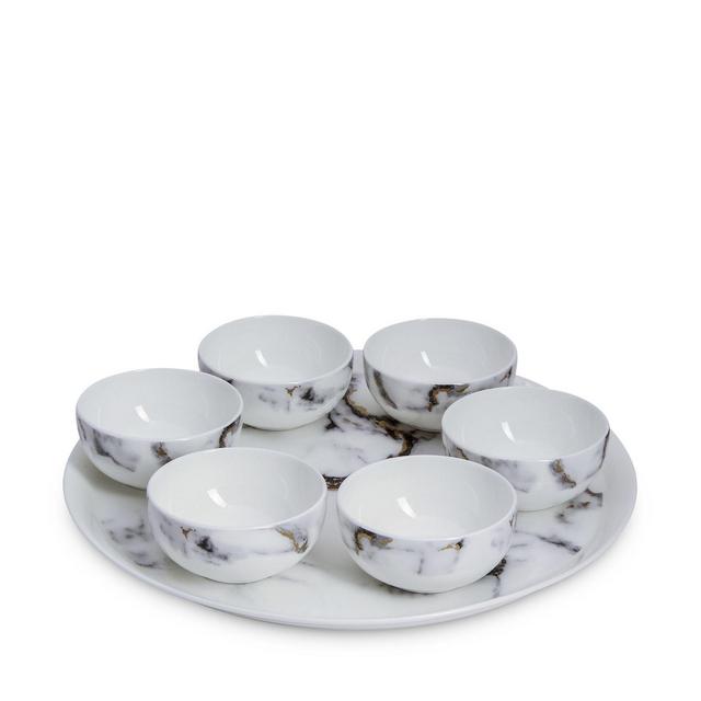 Prouna Marble Venice Fog 7-Piece Seder Plate/Appetizer Set