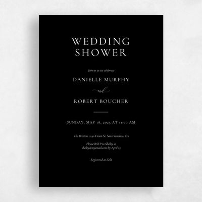Black Wedding Wedding Shower Invitation - Barnell Portrait
