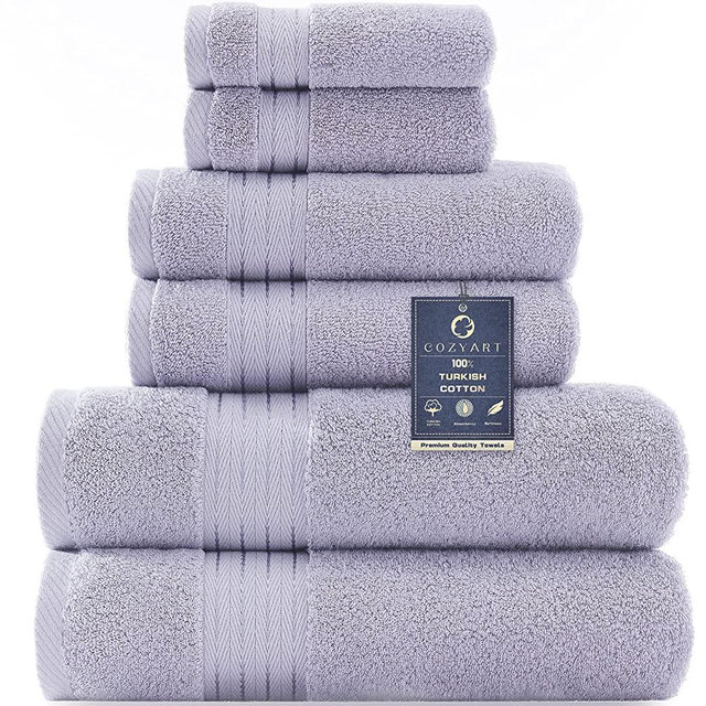 COZYART Lavender Luxury Bath Towels Set, Turkish Cotton Hotel Large Bath Towels Bulk for Bathroom, Thick Bathroom Towels Set of 6 with 2 Bath Towels, 2 Hand Towels, 2 Washcloths, 650 GSM.
