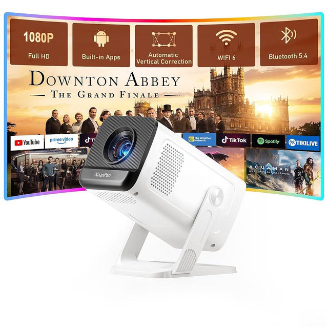 【Neo Projector & Built-in Apps】XuanPad Mini Projector with Wi-Fi and Bluetooth, Full HD 1080P Smart Portable Projector with 210° Stand, Auto Vertical Keystone, Compatible with HDMI/USB/TV Stick