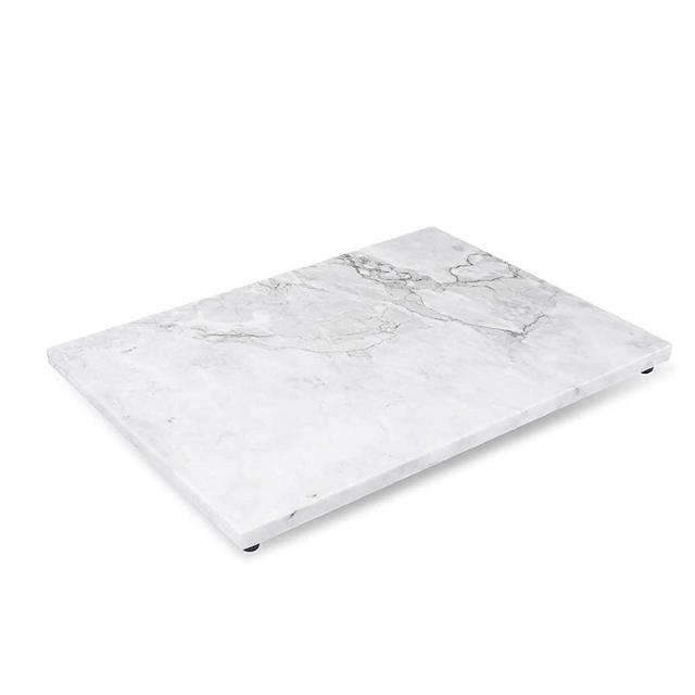 Flexzion Marble Pastry Board w/Non-Slip Rubber Feet, White, 12"x16" Non-Stick Stain & Heat Resistant Charcuterie Cheese Dough Cutting Serving Cutlery Board Tray for Parties, Kitchen