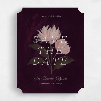 Purple Ticket Wedding Save the Date - Brocard Portrait