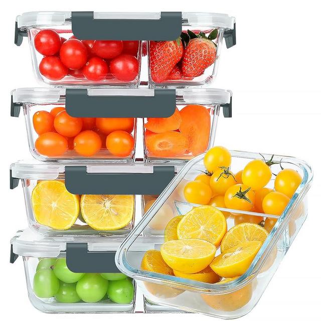 KOMUEE 30 oz 5 Pack Glass Meal Prep Containers 2 Compartments, Glass Food Storage Containers with Lids, Airtight Glass Lunch Box, Microwave, Oven and Freezer Safe