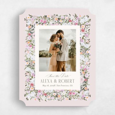 Pink Ticket Wedding Save the Date - Garden Gate Photo