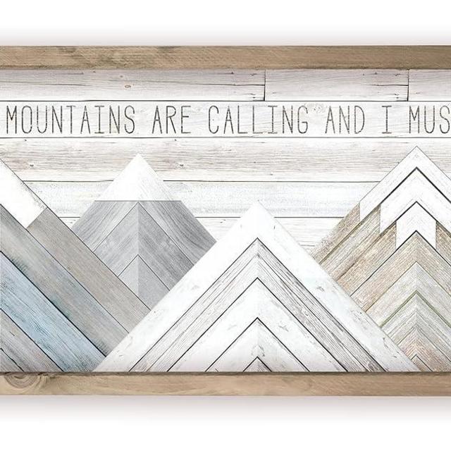 The Mountains Are Calling And I Must Go Rustic Wood Wall Sign With Frame 9x18