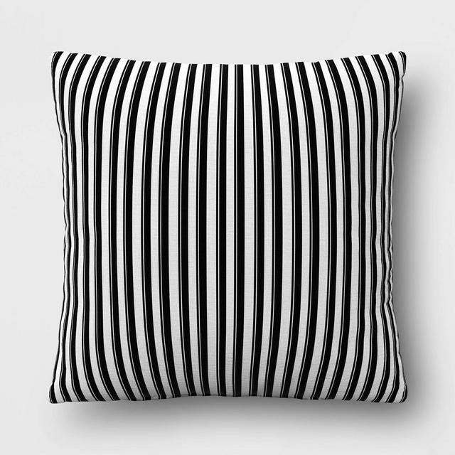 17"x17" Striped Reversible Square Outdoor Pillow Black - Room Essentials™