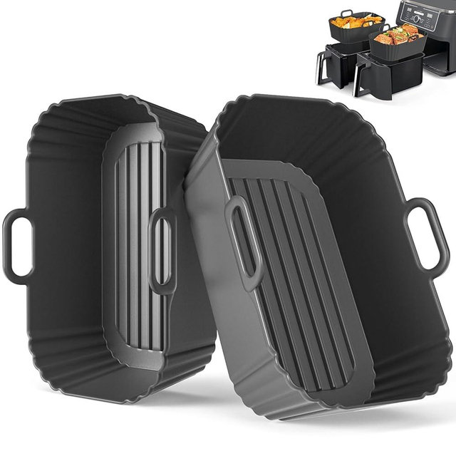 Masgarlan Silicone Air Fryer Liners 2 Pack, Reusable Compatible for Ninja Foodi DZ201, DZ401, DZ550, DZ302, COSORI 9QT, Chefman, Instant, and 6-in-1 8-10QT Dual Baskets