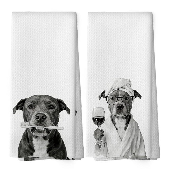 XPH Funny Pit Bull Hand Towels, Pit Bull Gifts, Dog Mom Dad Lover Gifts Hand Towels for Bathroom Decorations, Funny Dog Bathroom Decor 16x24inch Set of 2
