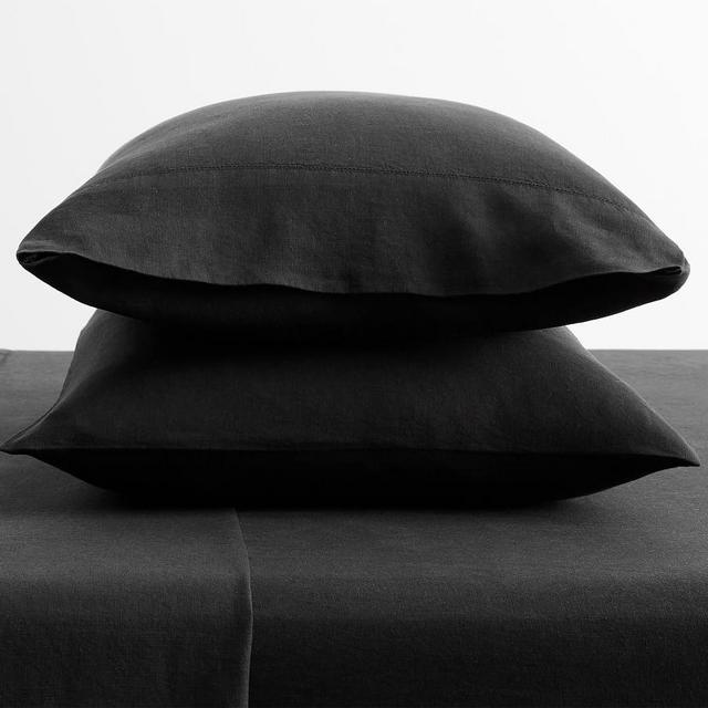 Black Belgian Flax Linen Pillowcases, King, Set of 2