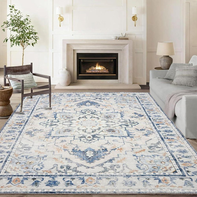 EROMMY Area Rugs 8'x10' Machine Washable Area Rugs for Living Room,Ultra Soft Low Pile Faux Wool Carpets with Non-Slip Backing & Vintage Design,Stain Resistant Indoor Rug for Bedroom,Dining Room,Home