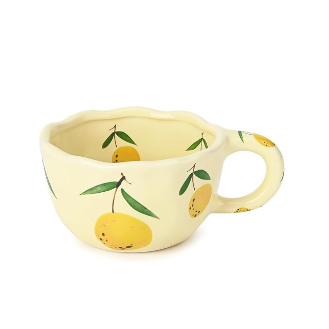 Koythin Ceramic Coffee Mug, Cute Floral Fruit Cup, Couple Mugs 8.5 oz/250 ml for Latte Tea Milk, Suitable for Mom on Mother's Day (Fresh Lemon)