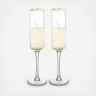 Personalized Gold Rim Champagne Flute, Set of 2