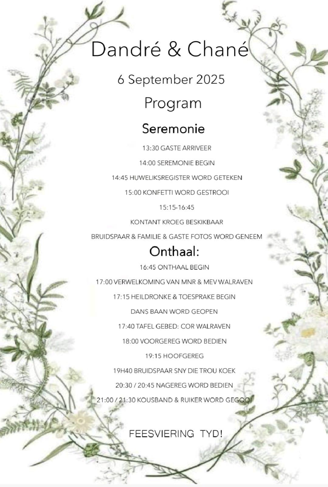 The Wedding Website of Chane Jonker and Dandre Walraven
