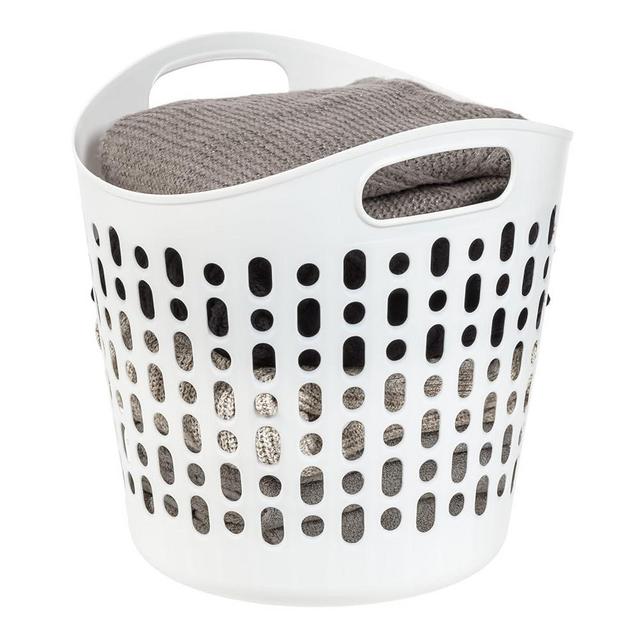 IRIS USA Laundry Basket 30L Durable and Flexible, Portable Round Bin, 0.85 Bushel Hamper for Storage with Ventilation Holes for Closet Dorm Laundry Room Bedroom, White