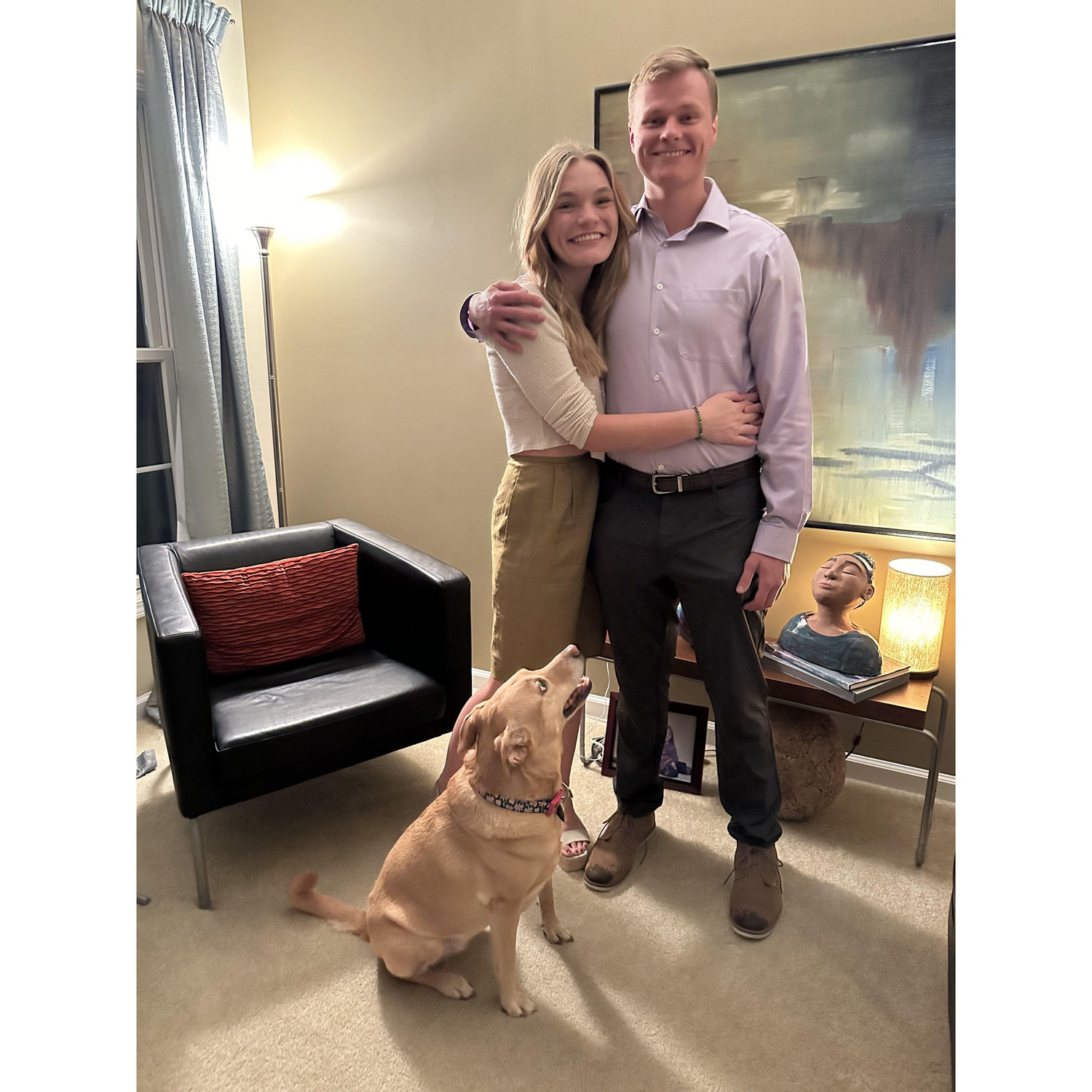 Alli's dog Peppa admires Connor on Alli's birthday