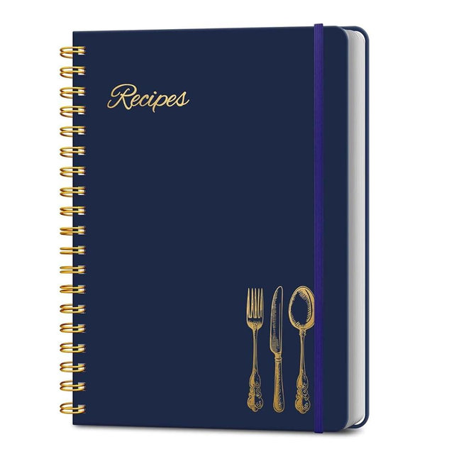 LuBudingJoy Blank Recipe Book to Write in Your Own Recipes. Sprial Hardcover Blank Cookbook, Recipe Journal Hold 130 Recipes(Blue)