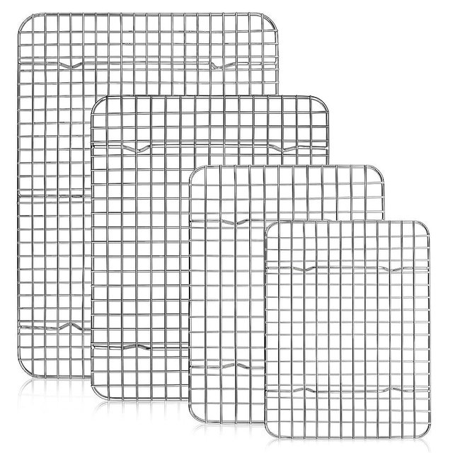 TeamFar Cooling Rack Set of 4, Stainless Steel Grid Cooking Roasting Racks for Various Size Baking Sheet Toaster Oven Pan, Healthy & Heavy Duty, Mirror Finish & Dishwasher Safe