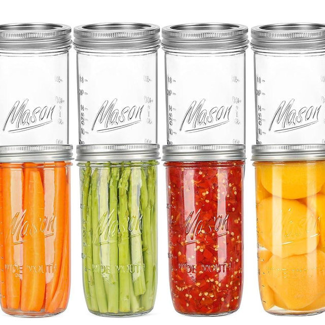 24 oz Wide Mouth Mason Jars - Canning Jars with Metal Airtight Lids and Bands, 24 ounce Mason Glass Jars for Fermenting, Pickling, Meal Prep, Overnight Oats, Jam, Jelly, DIY Projects (8 pack)