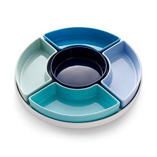 Sweese 707.103 Porcelain Divided Serving Dishes, Relish Tray, Serving Bowls for Parties - Perfect for Chips and Dip, Veggies, Candy and Snacks， Cool Assorted Colors