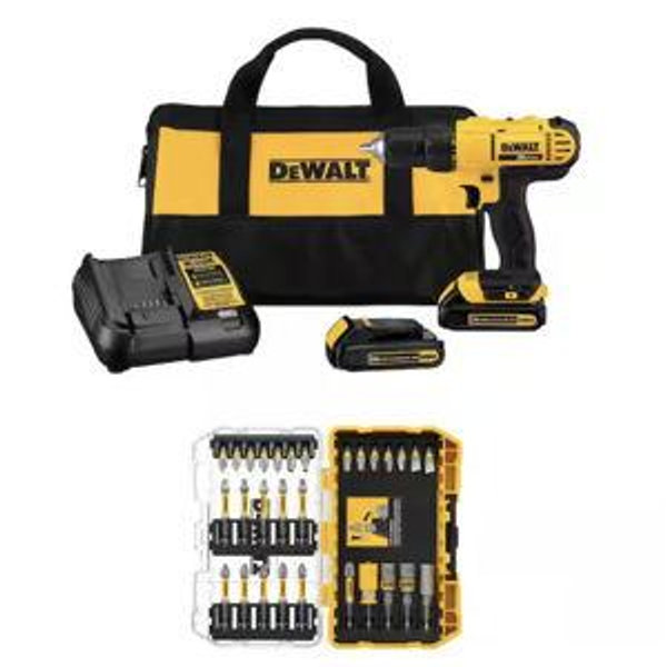 DEWALT 20V MAX Lithium-Ion Cordless 1/2 in. Drill/Driver and 1/4 in. Bit Set (30-Piece) with (2) 1.3Ah Batteries, Charger & Bag DCD771C2W30SET