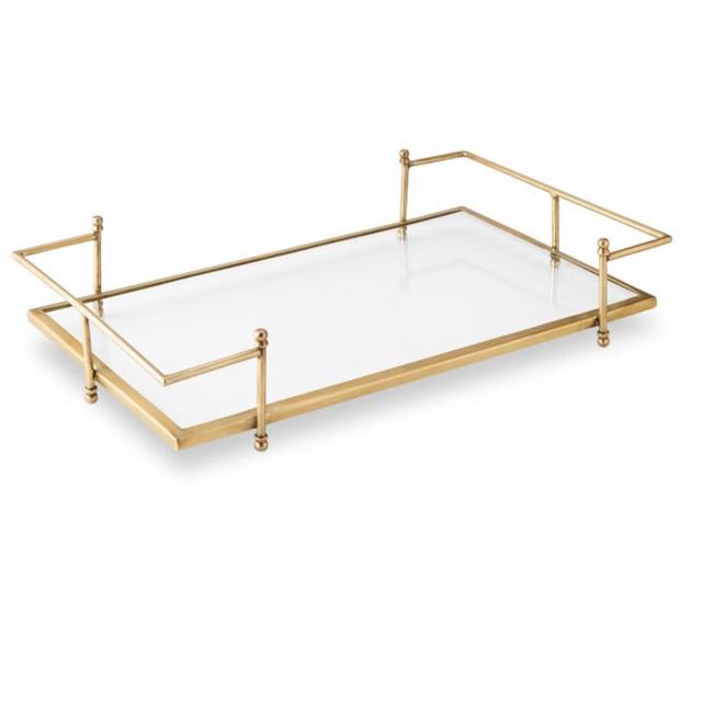 Antique Brass and Glass Serving Tray