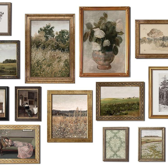 Kizbok Vintage Wall Art - Eclectic French Country Decor, Canvas Painting Prints for Wall Decor - Countryside Landscape, Floral Aesthetic Pictures - Unframed