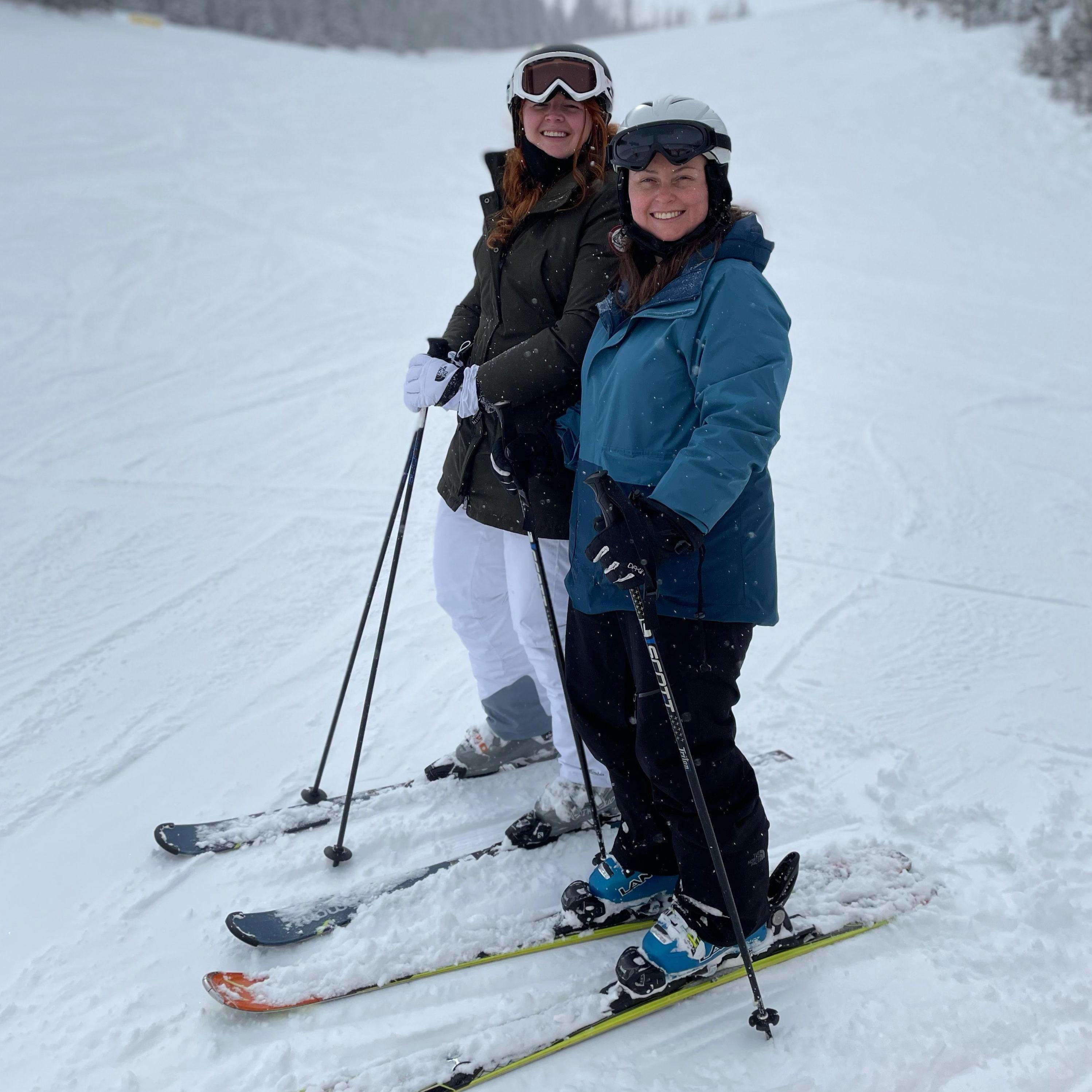 Skiing out west in February 2021. Molly masters Utah greens with Rachel's guidance!