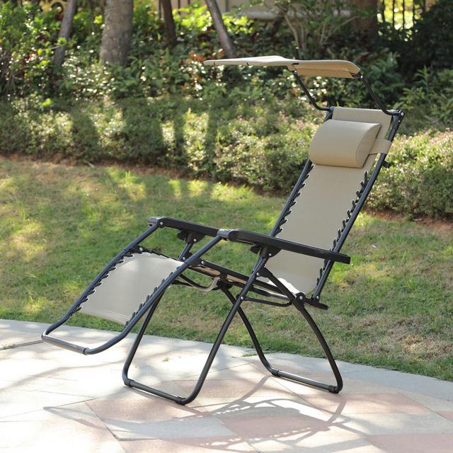 Zero Gravity Outdoor Recliner Chair with Canopy in Tan