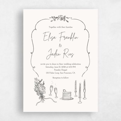 Dark Charcoal, Beige Wedding Invitation - Finley Portrait