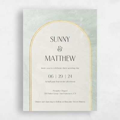 Soft Sage, Green Wedding Invitation - Dorado Arch Foil