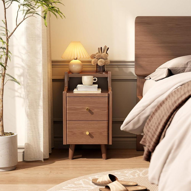 Narrow Nightstand with 2 Drawers,Narrow Nightstand with Drawers,Small Wood Bedside Table Modern for Bedroom,Study,Toilet(Walnut
